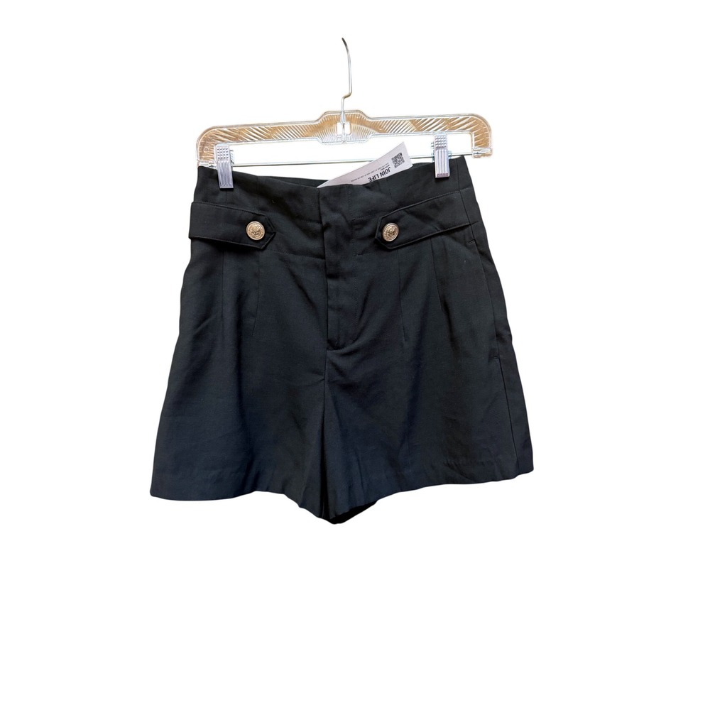 NWT Zara Black High Waisted Tailored Shorts Gold Crest Buttons XS